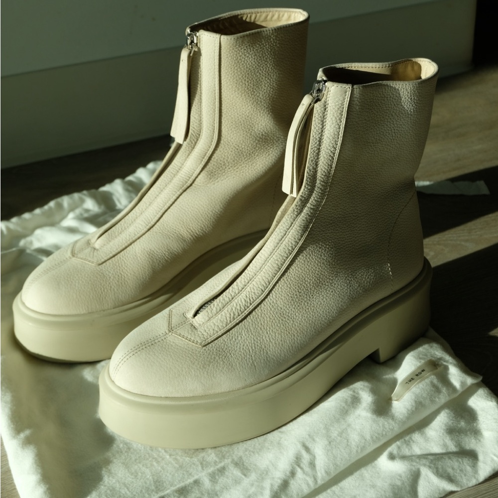 The Row Zip Up Platform Boots Size 39-US 8.5 in Natural Beige Nubuck Leather